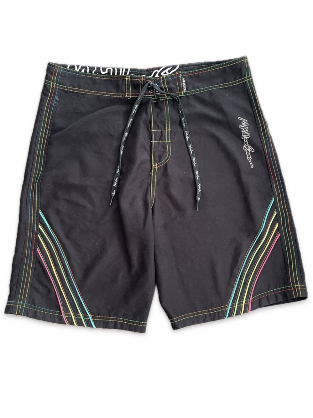 Maui & Sons Black Neon Stitch Boardshorts Swim Trunks 34